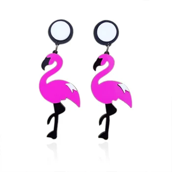 Moda Akril Big Flamingo Spusti Uhani Za ženske Dekle Roza Dolgi Uhani Visijo Ženski Brincos Trendy Stranka Nakit E19029