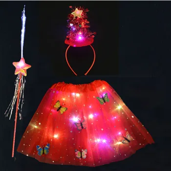 Vila kostum za dekleta odraslih prižgejo led tutu krilo otroci sijaj metulj drevo klobuk glavo čarobno palico, velika Noč, valentinovo