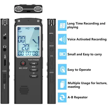 Snemalnik zvoka T60, -8 G 16 G 32 G LCD Zaslon 96 Ure Dictaphone Glasovni Nadzor Avdio Snemanje Pero s WMA, MP3 Predvajalnik