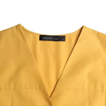 Ženske Naguban Sundress ZANZEA 2021 Eleganten Poletje Shirt Obleko Pol Rokav Maxi Vestidos Ženski Priložnostne V Vratu Haljo Preobsežne