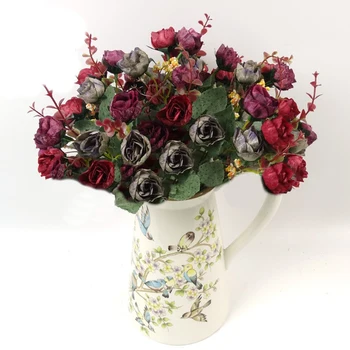 1 Šopek Umetnih Rose Cvet Listov Neveste Poroka Je Zapovedano Šopek 21 Glavo Luksuzni Svile Ponaredek Cvetje Za Vrt Dom Dekoracija
