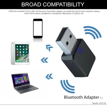 Brezžični Adapter za Prenosne Avdio Video KN318 Bluetooth 5.1 Audio Sprejemnik Dvojni Izhod AUX, USB, Stereo Avto Roke-brezplačen Klic