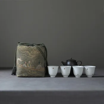 Vrečko za shranjevanje Potovanja Čaj Nastavite Bombaž in Lan Čajnik Čaja Pokal Krpo Vrečko Čaja Pokal Starih slikah Tea Cup Krpo Vrečko