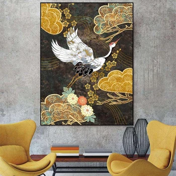 Starodavni Kitajski slog zlata roža žerjav diamond slikarstvo živali povzetek mozaični okras nosorogovo vezenje steno estetika