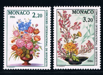 2Pcs/Nastavite Novo Monako Post Žiga, 1986 Monte Carlo Flower Show Znamk BREZ prilepke