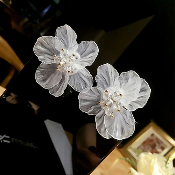 AENSOA korejski Bela Hyperbole Cvet Uhani za Ženske 2021 Novo Cute Sweet Akril Veliko Nerednih Cvetlični Uhani Trendovski Nakit
