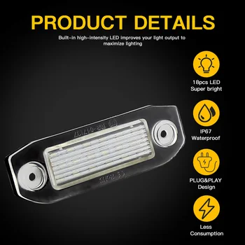 2pcs Bela LED Številka Licence Ploščo Žarnice Za Volvo C30 C70 S80 V70 XC70 S40 V50 S60 V60 XC60 XC90 registrske tablice lučka