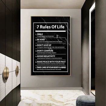 7 Pravila Življenja Motivacijsko Pismo Ponudbo Platna, Plakati, Tiskanje Navdih Platno Stensko Slikarstvo Umetnost Slike Office Dekor