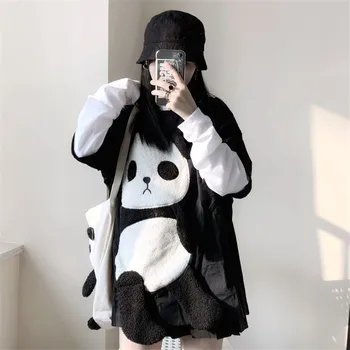 Ženske panda prevelik majica z dolgimi rokavi tshirt ulične hip hop punk mozaik vrhovi kawaii kitajski high street tshirt