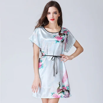 Kitajski Letnik Tiskanja Lady Robe Oblačenja Nightgown Pav&Cvet Nightdress Sleepwear Ženske Saten Rajon More Ena Velikost