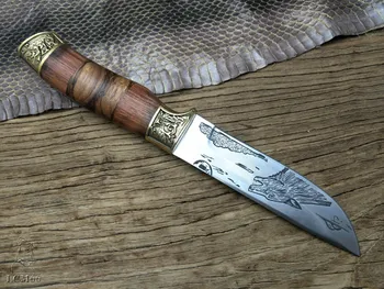 LCM66 Volk vzorec Taktično Majhne Fiksnimi Noži,Baker glavo+masivnega lesa ročaj Survival Nož,Kampiranje Reševalni Nož.Prenosni nož