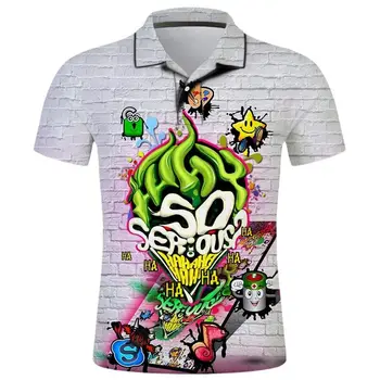 3D Tiskanih Poletje Hombre Camisas De Polo Harajuku Vrhovi Moških Priložnostne Moda Kratek Rokav Grafiti Ulične Polo Majica Cool Ropa