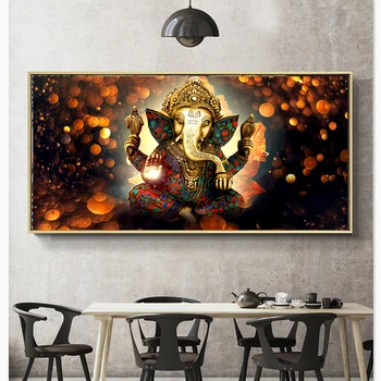 Živali Buda Gospod Ganesha Vere Platno Slikarstvo Vinayaka Ganapati Zlati Slon Slike Za Dnevna Soba Dekoracijo Doma