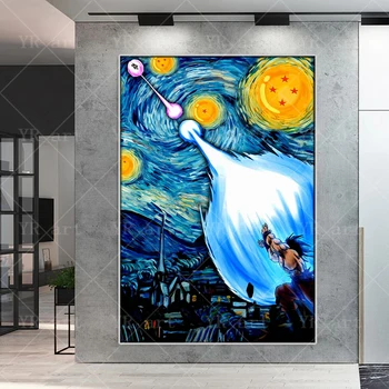 Dragon Ball Japonski Anime Umetniško Platno Slikarstvo Van Gogh Dela Zvezdnato Kreativen Plakat Otrok Prisoten Spalnica Zidana Dekor slike