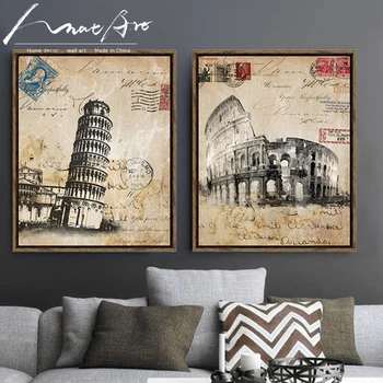 Italija, Kolosej Pisa Poševni Stolp Retro Stavbe Platno Umetnost Plakata slike za dnevno sobo dekorativne slike doma dekor