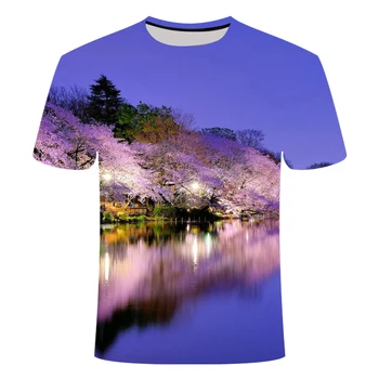 Čudovito Naravno Pokrajino Grafični t srajce Poletje 3D Sunset Sijaj Casual Moški t-shirt Modno Osebnost Natisni t-majice, Vrhovi