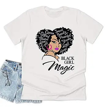 Black Magic Girl Melanin Afro Kraljica Majica Črna Dekle Ponos Darilo Tee Kratek Rokav Vrhovi