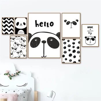 Kawaii Srčkan Risanka Panda Vzorec Tiskanja Plakatov Platno stensko Slikarstvo v slikah, črna in bela Za Otroka, Otroški Sobi Doma Dekor