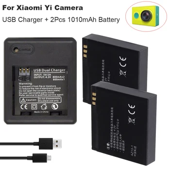 2X 3,7 V 1010mAh XiaoYi Polnilna Litij-ionska Baterija +USB 2-straneh Polnilec za Xiaomi Yi bateria delovanje Fotoaparata Zamenjava Baterije