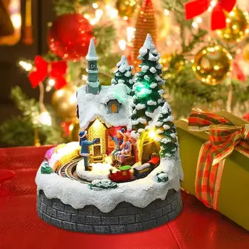 Božični Vasi Santa Žareče Glasbe Okraski Za Božična Drevesa Revolving Vlak Hiša Božični Okraski Smolo, Darila, Obrti