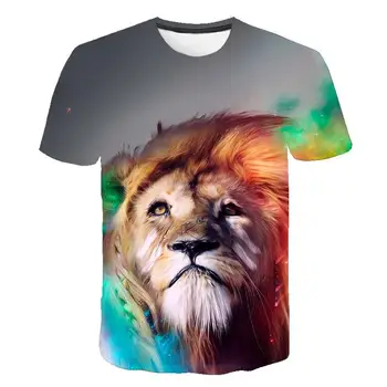 Poletje moška T-shirt O-vratu, kratka sleeved oblačila Živali Lev 3D tisk T-shirt Priložnostne moška T-shirt majica