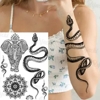Metulj Lotus Mandala Začasne Tetovaže Za Ženske, Moške Kita Kača Slon Dream Catcher Ponaredek Tattoo Nalepke Roko Nazaj Tatoos