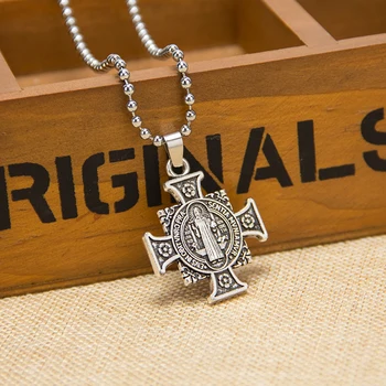 Navzkrižno San Benito Medaljo Križ Jezusa Obesek iz Plemenitega Jekla Sveti Benedikt Povezavo Verige Ogrlice za Ženske, Moške Verske Nakit