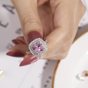 Real 925 Sterling Silver Obroči prst Nakit Večno naravno pink Sapphire Poroko Zaročni Prstan za Ženske