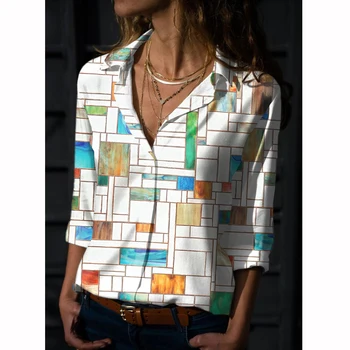 Ženske Modne Elegantno Bluze Priložnostne Grafika, Tiskanje River Delo Majica Plus Velikost Bluzo Tunika Vrh Pomlad Jesen Ženski Clothing2021