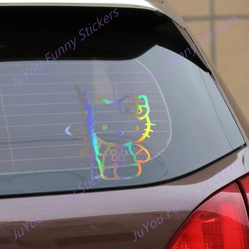 JuYou Smešno Nalepke Zunanjost Pribor Ustvarjalnost Avto Nalepke Kitty Cat Laser Nalepko Osebnost Nepremočljiva Dekorativni