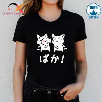 Novo Kawaii Neko Baka Srčkan Mačke Slap T Shirt Japonski Anime Vrhovi Kratek Rokav Bombaž O-vrat Tee Novost Luštna ženska Tshirt EU Velikost