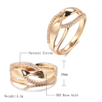 Nova Zasnova Votlih Twist Line, Luxury Obroči za Ženske 585 Rose Zlata Drobne Cirkon Fine Prst Nakit Modni Stranka Trend Seksi Obroči