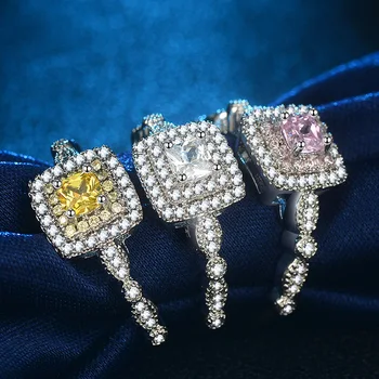 Lepe Kvadratnih Cut Rabarbara Kristalno Gemstone Cirkon Diamantni Prstan Ženske Platinum Barve, Srebrno S925 Poročni Prstan Posla