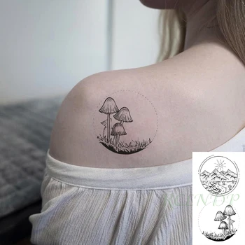 Nepremočljiva Začasni Tattoo Nalepke Sonce Gorskih Gob Flash Tattoo Ponaredek Tatto Roko Roko Vratu Telesa Body Art za Ženske Moški