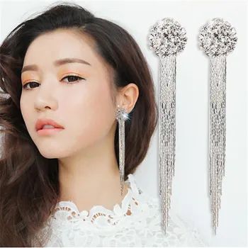 Korejski Nakit Krog Kristalno Tassel Uhani Za Ženske Izjavo, Dolgi Uhani Elegantna Moda Za Stranko Poroko Snežinka Oorbellen