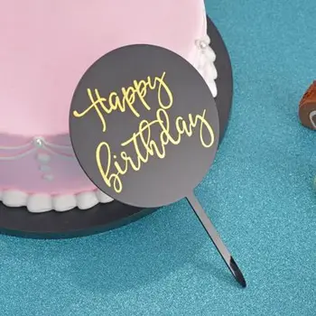 Krog Akril Happy Birthday Cake Pokrivalo Dekor Otroci Korist Rojstni dan Punca in fant Baby Tuš Cake Decoration Stranka Zaloge 4 barve