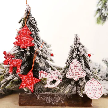 12Pcs Božične Snežinke Leseni Obeski Xmas Tree Okraski Doma Visi Dekor Božič Okraski za Dom Navidad 2021