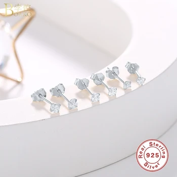 Boako S925 Sterling Silver 2.5/3/3.5 mm Cirkon Stud Uhan Mini Majhen Diamant Uhani za Ženske, Nakit pendientes plata