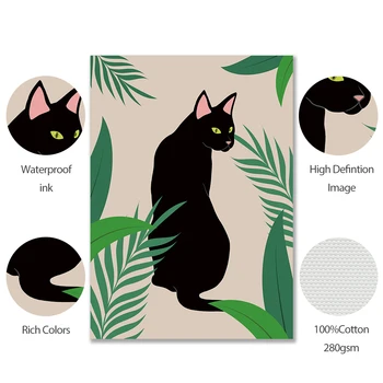 Botanični Black Cat Wall Art Platno Slikarstvo Boho Slog Živali Plakat Tropskih Rastlin Natisne Smešno kuhinja Doma Dekor Slike