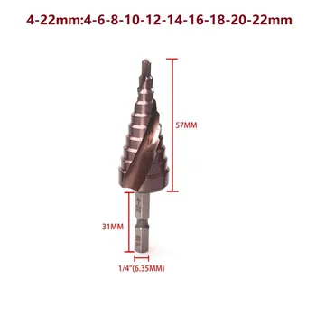 1PC M35 5% Kobalta Korak Drill Bit 3-12/4-22/6-24 mm HSS-CO Hex Ročaj Cone Kovinski Drill Bit Primerna Pištolo Vaja Brocas