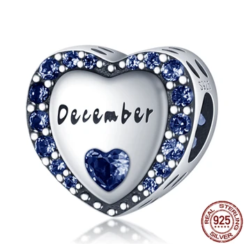 Resnična 925 Sterling Srebro Opeke Modra decembra Srce Obliko Kroglice Fit Izvirno 3 mm Zapestnica&Bangle Ženske, Modni Nakit Darilo