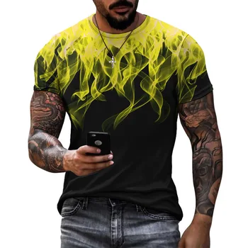 Barvita Plamen Grafični 3D Tiskanja moška T-Shirt Modni O-Vratu Kratek Rokav Ulica Trendy Prevelik T Shirt Casual Moški Vrhovi Tees