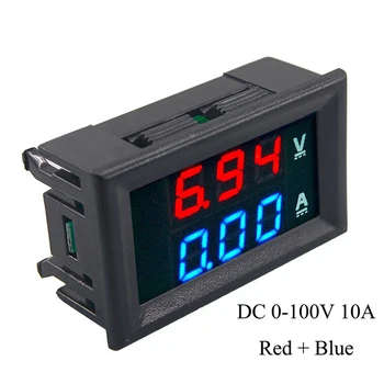 1PC Digitalni DC Voltmeter Ampermeter 3/4 Malo Oskrbe, Rdeča, Modra LED Dual Display DC 0-100V 10A, Napetost Tekoči Meter Moč